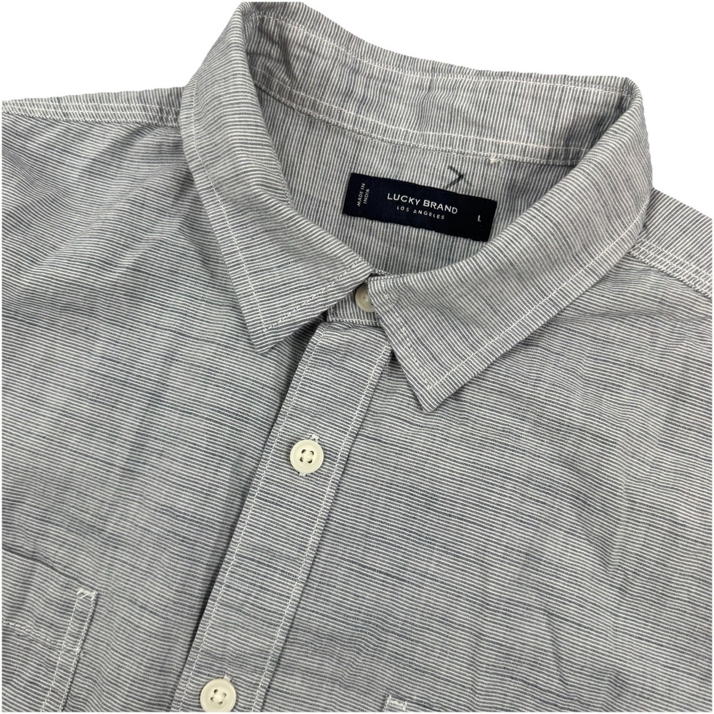 LUCKY BRAND Mens Short Sleeve Button Shirt Blue/White Striped - Large